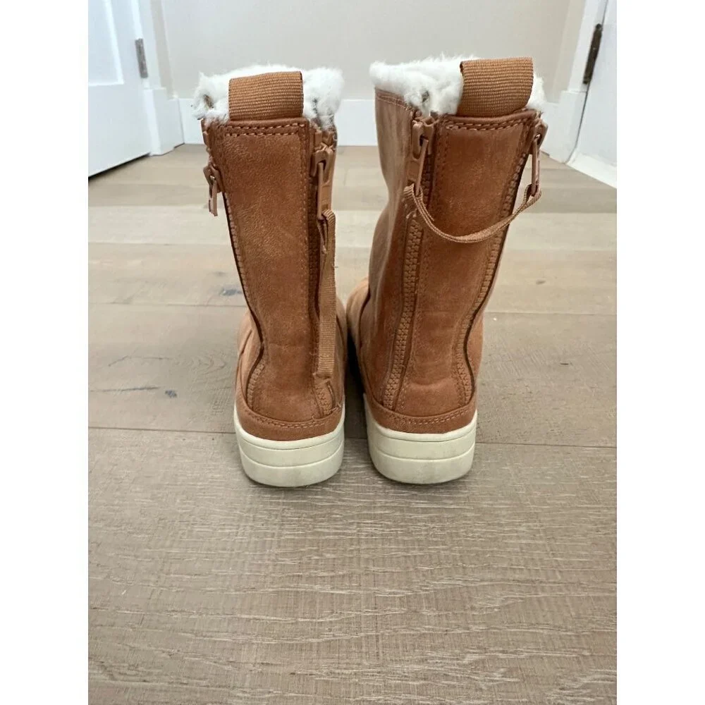 Toddler Brown Faux Leather Winter Boots W/ Fur Lining & Zip Closure Size 8